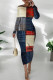 Red White Casual Print Patchwork O Neck Long Dresses