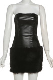 Black Sexy Solid Color Patchwork Backless Strapless Wrapped Skirt Dresses