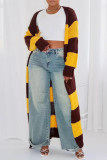 Yellow Daily Colorblock Hollow Out Patchwork Cardigan Collar Outerwear