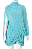 Blue Daily Solid Color Patchwork Irregular O Neck Long Sleeve Two Pieces