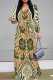 Beige Daily Elegant Floral Print Lace Up Contrast V Neck Printed Dresses