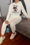 White Casual Street Cartoon Print Letters O Neck Tops