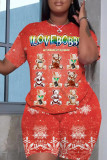 Multicolor Casual Sportswear Daily Print Basic O Neck Short Sleeve Two Pieces