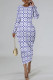 Blue Casual Street Letter Print Gradient Contrast O Neck Printed Dresses