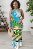Gradient Color Sexy Casual Print Basic O Neck Long Dresses