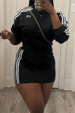 Black Casual Patchwork Contrast O Neck Long Sleeve Two Pieces