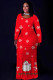 Red Casual Print Basic O Neck Long Plus Size Dresses