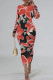 Red Casual Floral Print Basic O Neck Long Sleeve Dresses