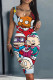 Baby Blue Casual Cartoon Print Basic U Neck Vest Dresses