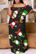 Black Green Casual Santa Claus Print Patchwork Off Shoulder Long Plus Size Dresses