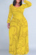 Golden Yellow Casual Street Geometric Print Contrast O Neck Printed Plus Size Dresses