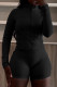 Black Casual Solid Color Patchwork Zipper Zipper Collar Long Sleeve Two Pieces