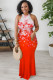 White Red Sexy Casual Print Basic O Neck Long Dresses