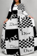 Black And White Casual Daily Plaid Letter Print Lace Up Contrast O Neck Printed Dresses