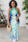 Gradient Color Sexy Casual Print Basic O Neck Long Dresses