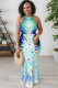 Light Blue Sexy Casual Print Basic O Neck Long Dresses