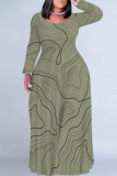 Multicolor Casual Street Geometric Print Contrast O Neck Printed Plus Size Dresses