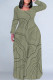 Light Green Casual Street Geometric Print Contrast O Neck Printed Plus Size Dresses