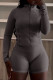 Grey Casual Solid Color Patchwork Zipper Zipper Collar Long Sleeve Two Pieces