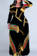 Multicolor Casual Street Geometric Print Contrast O Neck Printed Plus Size Dresses