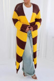 Yellow Daily Colorblock Hollow Out Patchwork Cardigan Collar Outerwear