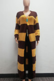 Yellow Daily Colorblock Hollow Out Patchwork Cardigan Collar Outerwear
