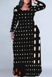 Multicolor Casual Street Geometric Print Contrast O Neck Printed Plus Size Dresses