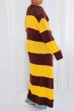Yellow Daily Colorblock Hollow Out Patchwork Cardigan Collar Outerwear