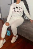 White Casual Street Cartoon Print Letters O Neck Tops