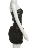 Black Sexy Solid Color Patchwork Backless Strapless Wrapped Skirt Dresses