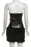 Black Sexy Solid Color Patchwork Backless Strapless Wrapped Skirt Dresses
