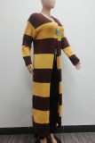 Yellow Daily Colorblock Hollow Out Patchwork Cardigan Collar Outerwear