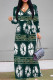 Ink Green Daily Elegant Floral Print Lace Up Contrast V Neck Printed Dresses