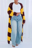 Yellow Daily Colorblock Hollow Out Patchwork Cardigan Collar Outerwear