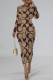 Khaki Casual Street Letter Print Gradient Contrast O Neck Printed Dresses