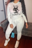 White Casual Street Cartoon Print Letters O Neck Tops