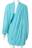 Blue Daily Solid Color Patchwork Irregular O Neck Long Sleeve Two Pieces