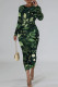 Ink Green Casual Floral Print Basic O Neck Long Sleeve Dresses