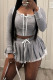 Grey Daily Solid Color Lace Pocket Patchwork Strap Design O Neck Long Sleeve Two Pieces