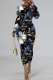 Black Casual Print Basic O Neck Long Sleeve Dresses