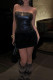 Black Sexy Solid Color Patchwork Backless Strapless Wrapped Skirt Dresses