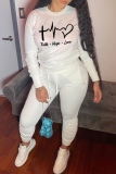 White Casual Street Cartoon Print Letters O Neck Tops