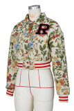 Apricot Casual Letters Embroidered Turndown Collar Outerwear