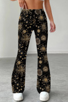 Black Gold Casual Print Patchwork Boot Cut Mid Waist Full Print Bottoms