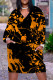 Black Casual Street Floral Print Pocket Contrast V Neck Printed Plus Size Dresses