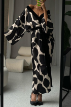 Black Casual Living Geometric Print Bandage Sleepwear