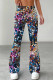 Blue Purple Casual Print Patchwork Boot Cut Mid Waist Full Print Bottoms