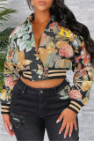 Apricot Casual Letters Embroidered Turndown Collar Outerwear