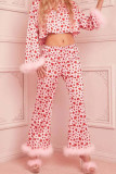 Pink Casual Sweet Geometric Print Feathers Valentines Day Sleepwear