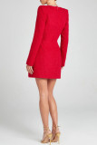 Red Elegant Solid Color Patchwork Square Neck A Line Dresses